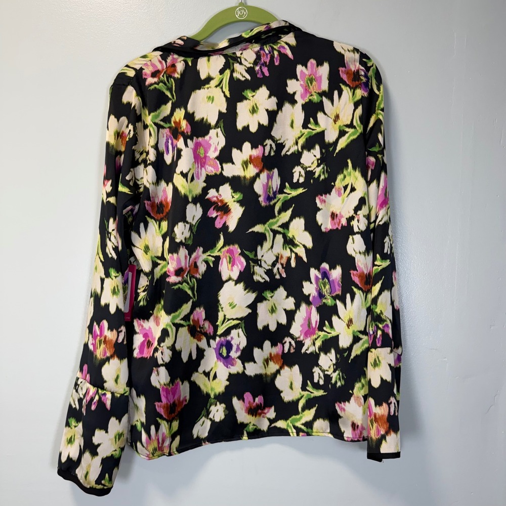 Vince Camuto Womens Floral Long Sleeve Split Neck Blouse Top Black XS NWT - Picture 9 of 10